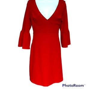 Anel preloved in red vneck long bell sleeves